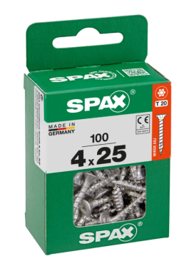SPAX Universalschraube, 4 x 25 mm, 100 Stück, Vollgewinde, Senkkopf, T-STAR plus T20, 4CUT, WIROX, 4191010400252